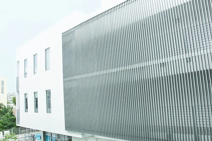 Exterior facade with decorative louvers - The Meridian Hotel, Miami Beach FL