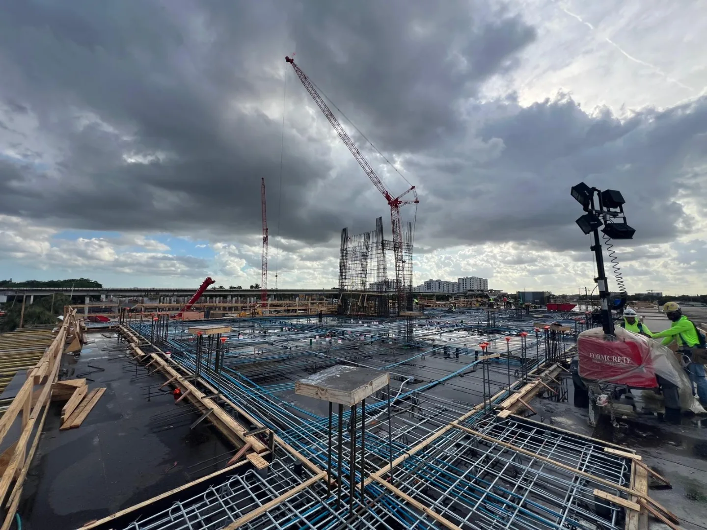 Post-tension rebar work on elevated deck - Northside Town Station, Miami FL