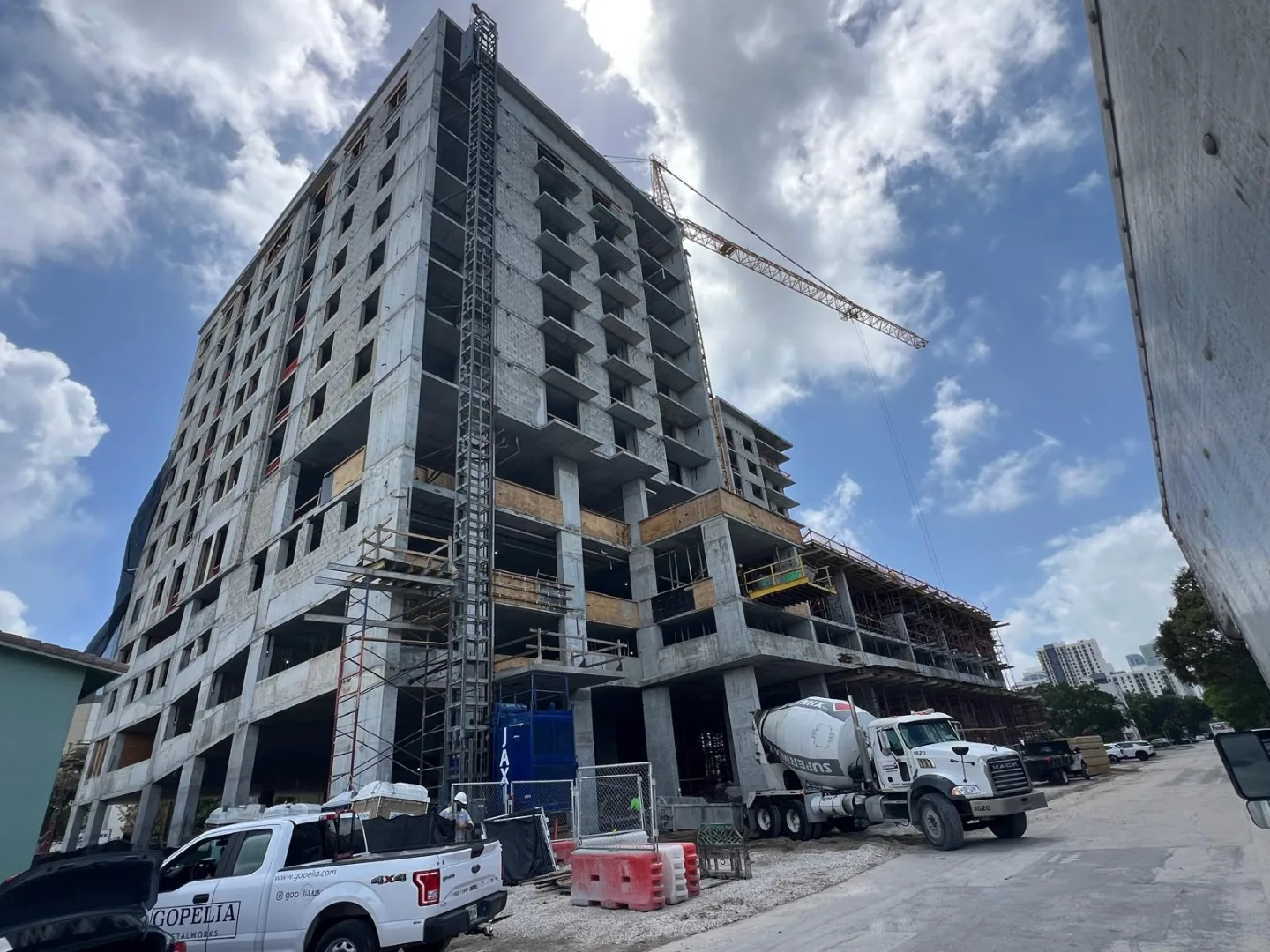 Construction progress with GOPELIA truck on site - Northside Town Station, Miami FL