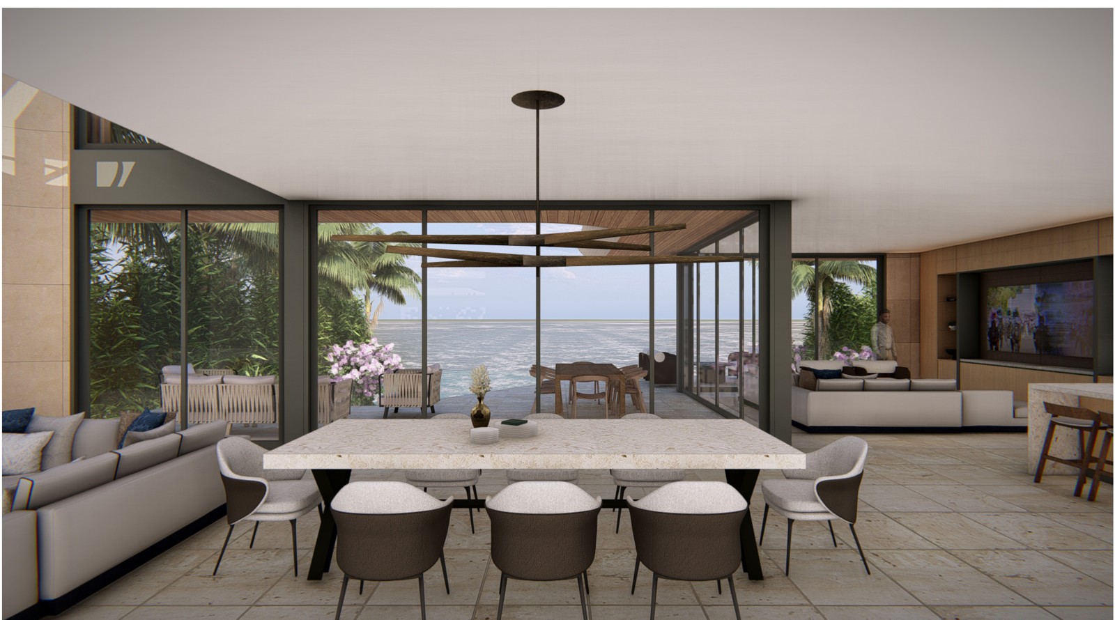 Interior dining and living area rendering - 1215 N Biscayne Point Rd, Miami Beach FL