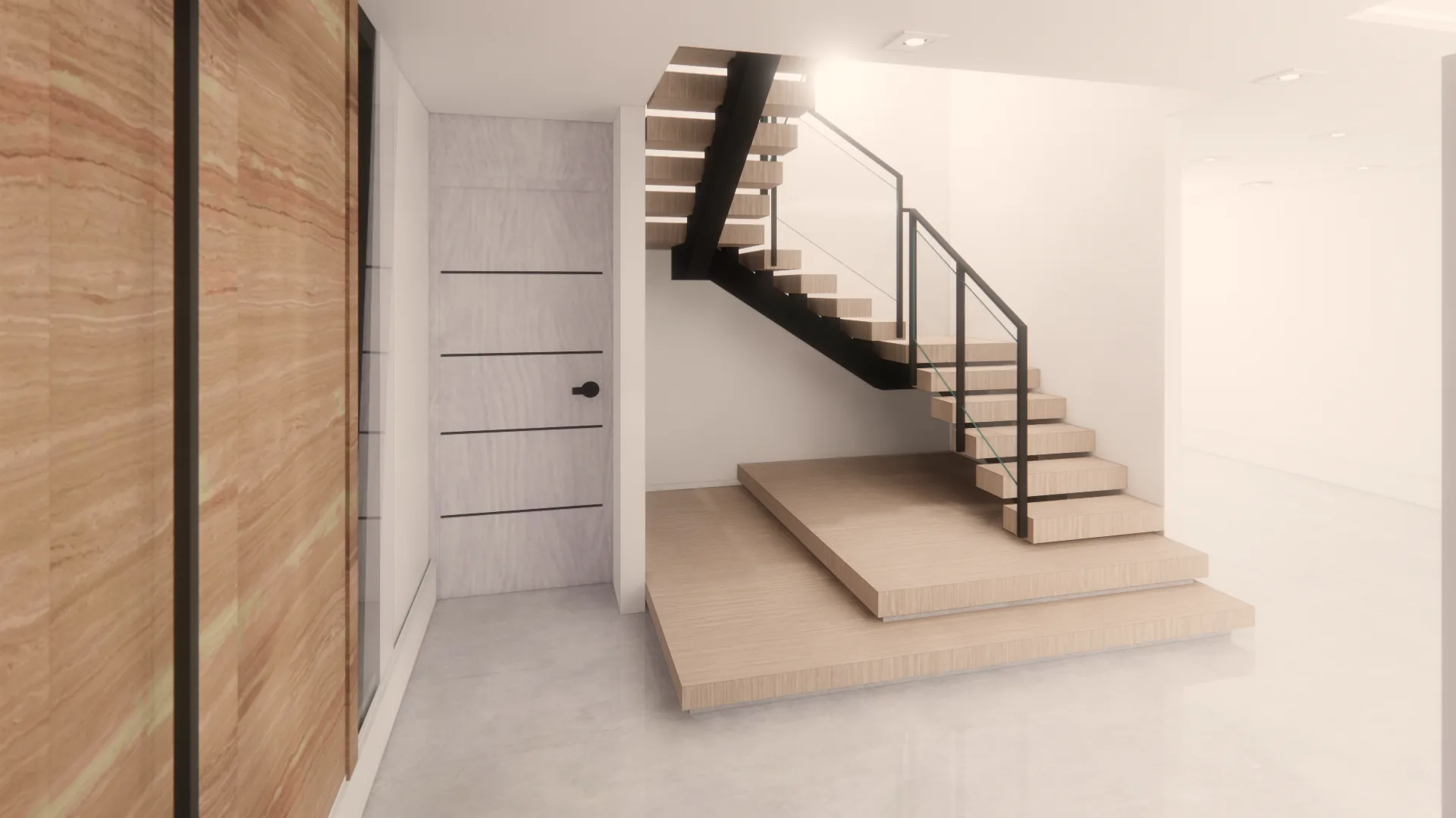 Custom staircase structure with wood cladding - Stein Residence, Miami FL