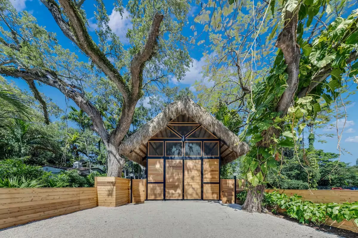 Thatched roof carport with steel frame - Jungle Book Residence, Miami FL