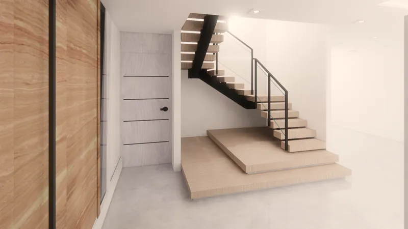 Custom staircase structure with wood cladding - Stein Residence, Miami FL